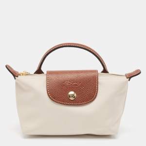 Longchamp Off White Nylon Le Pliage Handle Pouch