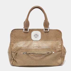 Longchamp Clay Beige Python Embossed Leather Gatsby Tote