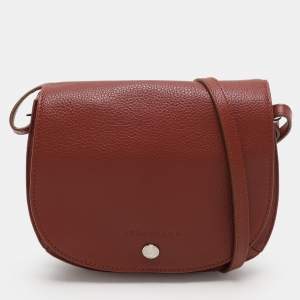 Longchamp Maroon Leather Le Foulonne Crossbody Flap Bag