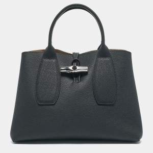 Longchamp Black Leather Roseau Tote