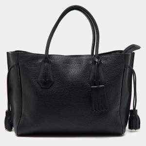 Longchamp Black Leather Tassel Detail Zip Tote
