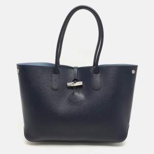 Longchamp Navy Blue Leather Roseau Tote