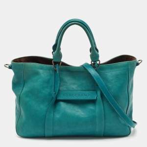 Longchamp Green Leather Large 3D Top Handle Bag