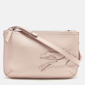 Longchamp Pink Leather Double Zip Crossbody Bag