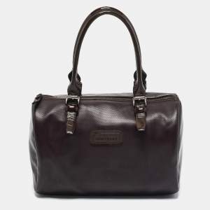 Longchamp Purple Coated Canvas and Patent Leather Derby Satchel