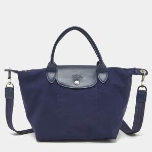 Longchamp Navy Blue Leather Le Pliage Tote
