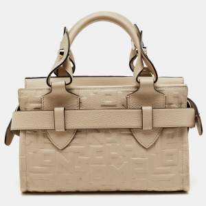 Pre Owned Longchamp Beige Embossed Leather Small La Voyageuse Tote