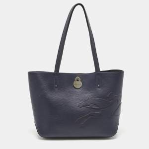 Pre Owned Longchamp Navy Blue Leather Shop it Shopper Tote