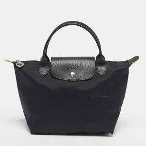 Pre Owned Longchamp Black Nylon Small Short Le Pliage Tote