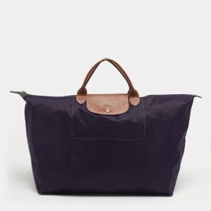 Pre Owned Longchamp Dark Purple Nylon Large Le Pliage Tote