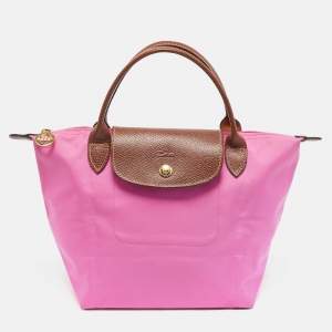 Pre Owned Longchamp Pink/Brown Nylon Mini Le Pliage Tote