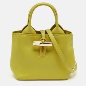 Pre Owned Longchamp Green Leather XS Le Roseau Tote