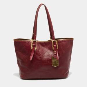 مملوكة مسبقًا Longchamp LM Cuir Burgundy/Gold Logo Embossed Leather Tote
