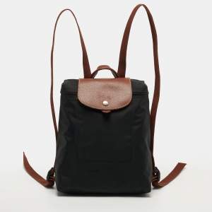 مملوكة مسبقًا Longchamp Le Pliage Black/Brown Nylon and Leather Backpack