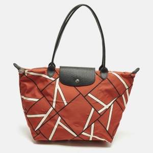 Pre Owned Longchamp Le Pliage Medium Tricolor Printed Nylon Tote