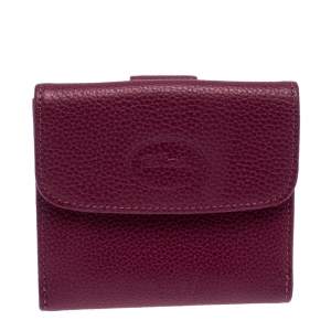 Longchamp Magenta Leather Flap Compact Wallet