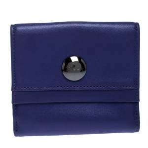 Longchamp Purple Leather Flap Button Compact Wallet