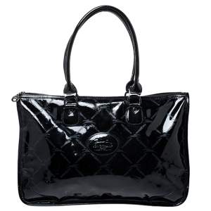 Longchamp Black Printed Patent Leather Tote