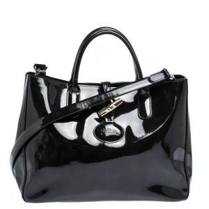 Longchamp Black Patent Leather Roseau Tote 