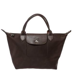 Longchamp Dark Brown Nylon Le Pliage Neon Tote