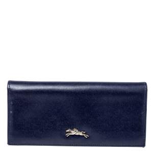 Longchamp Navy Leather Long Flap Wallet