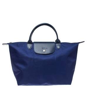 Pre Owned Longchamp Blue Nylon and Leather Le Pliage Neo Tote
