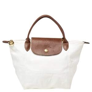Pre Owned Longchamp White Nylon Mini Le Pliage Tote