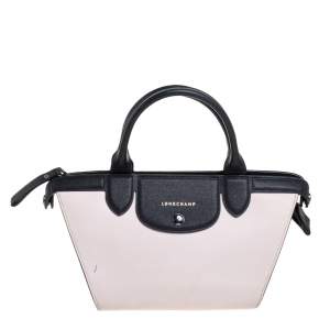 Longchamp Light Pink/Black Leather Le Pliage Cuir Tote
