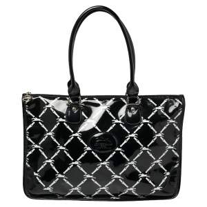 Longchamp Black Printed Patent Leather Satchel