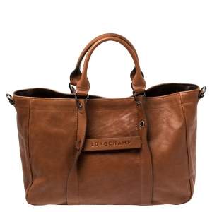 Pre Owned Longchamp Brown Leather Large 3D Tote