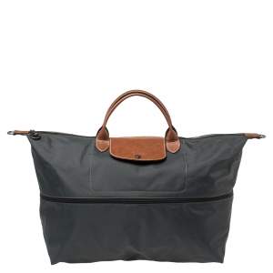 Pre Owned Longchamp Dark Grey/Brown Nylon Le Pliage Expandable Travel Bag