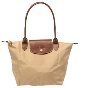 Longchamp Beige/Brown Nylon Mini Le Pliage Tote