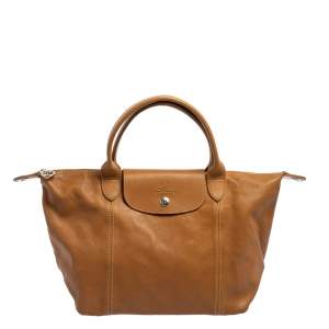 Pre Owned Longchamp Brown Leather Le Pliage Cuir Tote