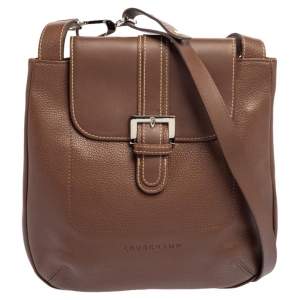 Longchamp Brown Leather Buckle Flap Sling Hobo