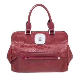 Longchamp Burgundy Python Embossed Leather Gatsby Tote