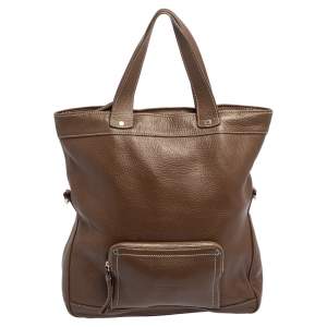 Longchamp Brown Grained Leather Convertible Tote