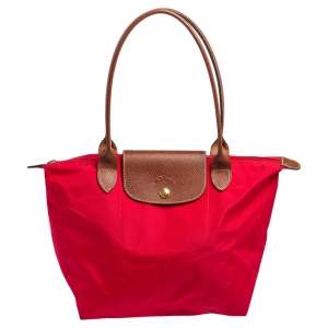 Longchamp Red Nylon and Leather Le Pliage Tote