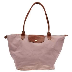 Longchamp Pink/Brown Nylon And Leather Le Pilage Tote