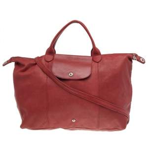 Longchamp Red Leather Le Pliage Tote