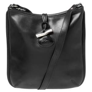 Longchamp Black Leather Roseau Shoulder Bag