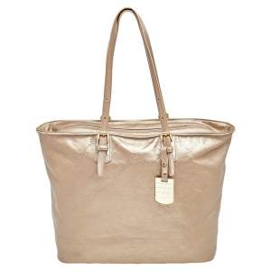 Longchamp Gold Leather Large LM Cuir Shopping Tote