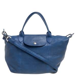 Longchamp Navy Blue Leather Le Pliage Tote