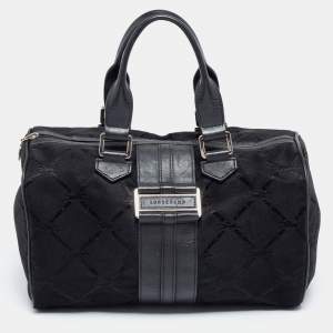 Longchamp Black Canvas and Leather Boston Bag