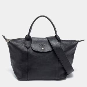 Longchamp Black Leather Le Pliage Tote