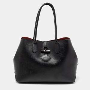 Longchamp Black Leather Roseau Tote