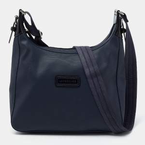 Longchamp Navy Blue Textured Leather Zip Hobo  