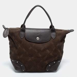 Longchamp Brown Canvas and Leather Small Quadrille Le Pliage Tote