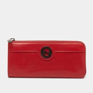 Longchamp Red Leather Zip Around Wallet