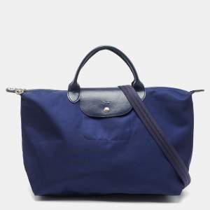 Longchamp Blue Nylon and Leather Le Pliage Tote
