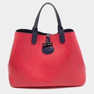 Longchamp Magenta/Navy Blue Leather Roseau Tote